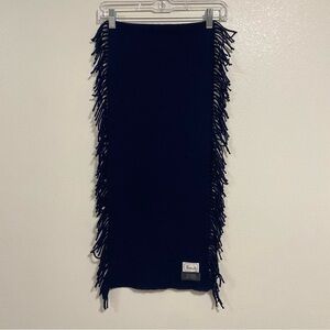 Harrods Scarf Adult OS Dark Navy Fringe Lambs wool Scarf made in Scotland